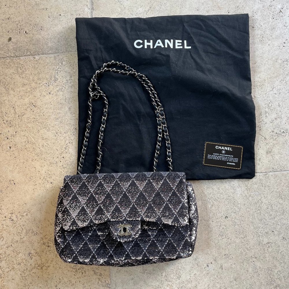 Chanel Large Sequins Flap Purse with chain strap